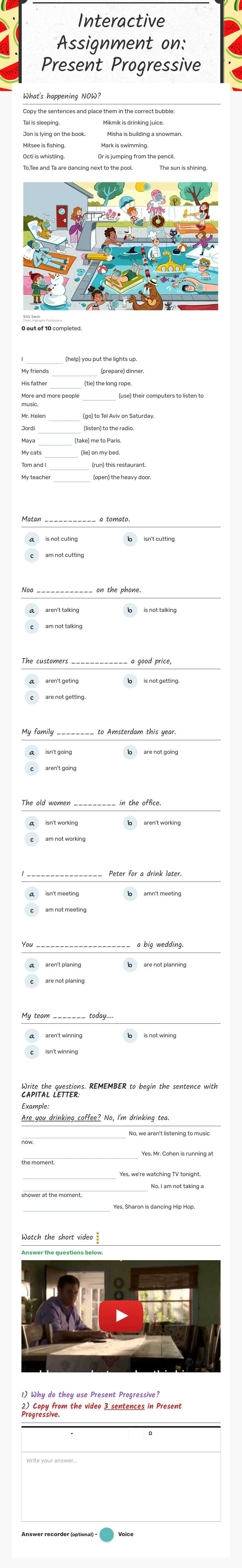 Interactive Assignment on:
Present Progressive worksheet preview image