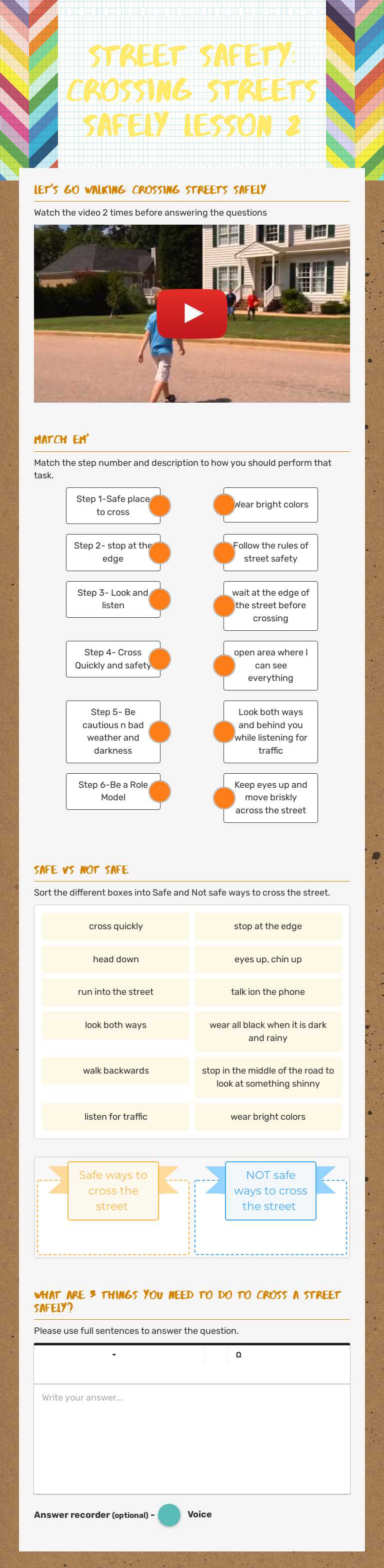Street Safety: Crossing streets Safely Lesson 2 Preschool worksheet preview