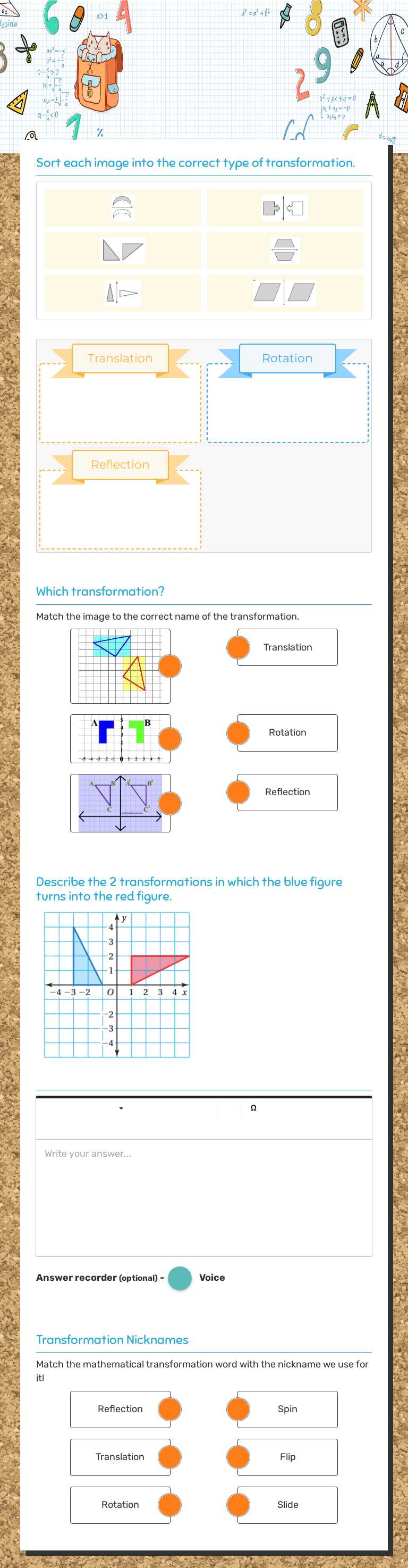 Transformations Quick Check worksheet preview image