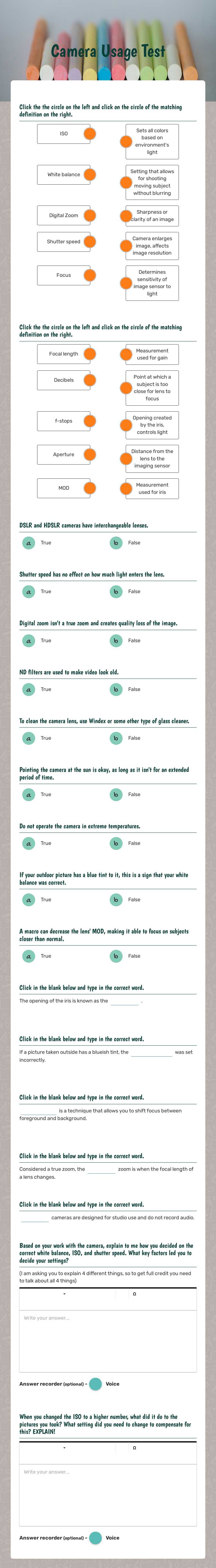 Camera Usage Test worksheet preview image