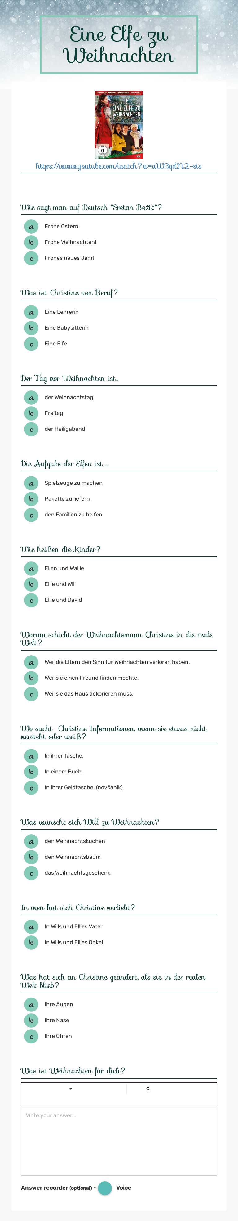 Eine Elfe zu Weihnachten worksheet preview image
