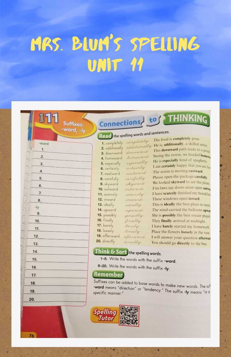 Mrs. Blum's Spelling Unit 11 worksheet preview image