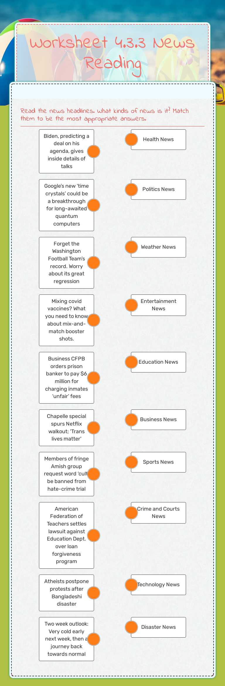 Worksheet 4.3.3      News Reading Grade 11 worksheet preview