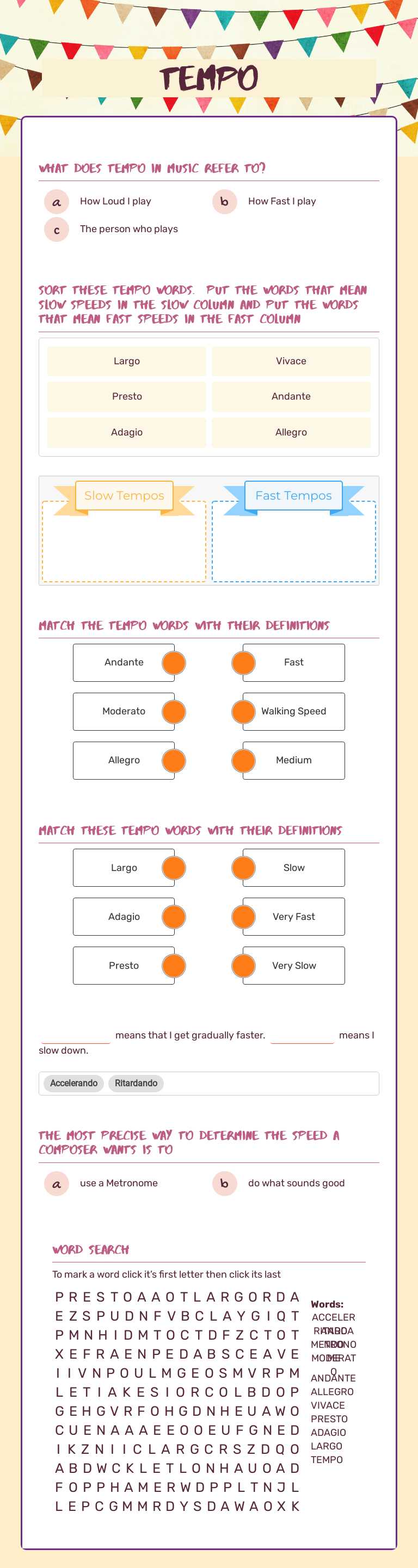 Tempo Grade 5 worksheet preview