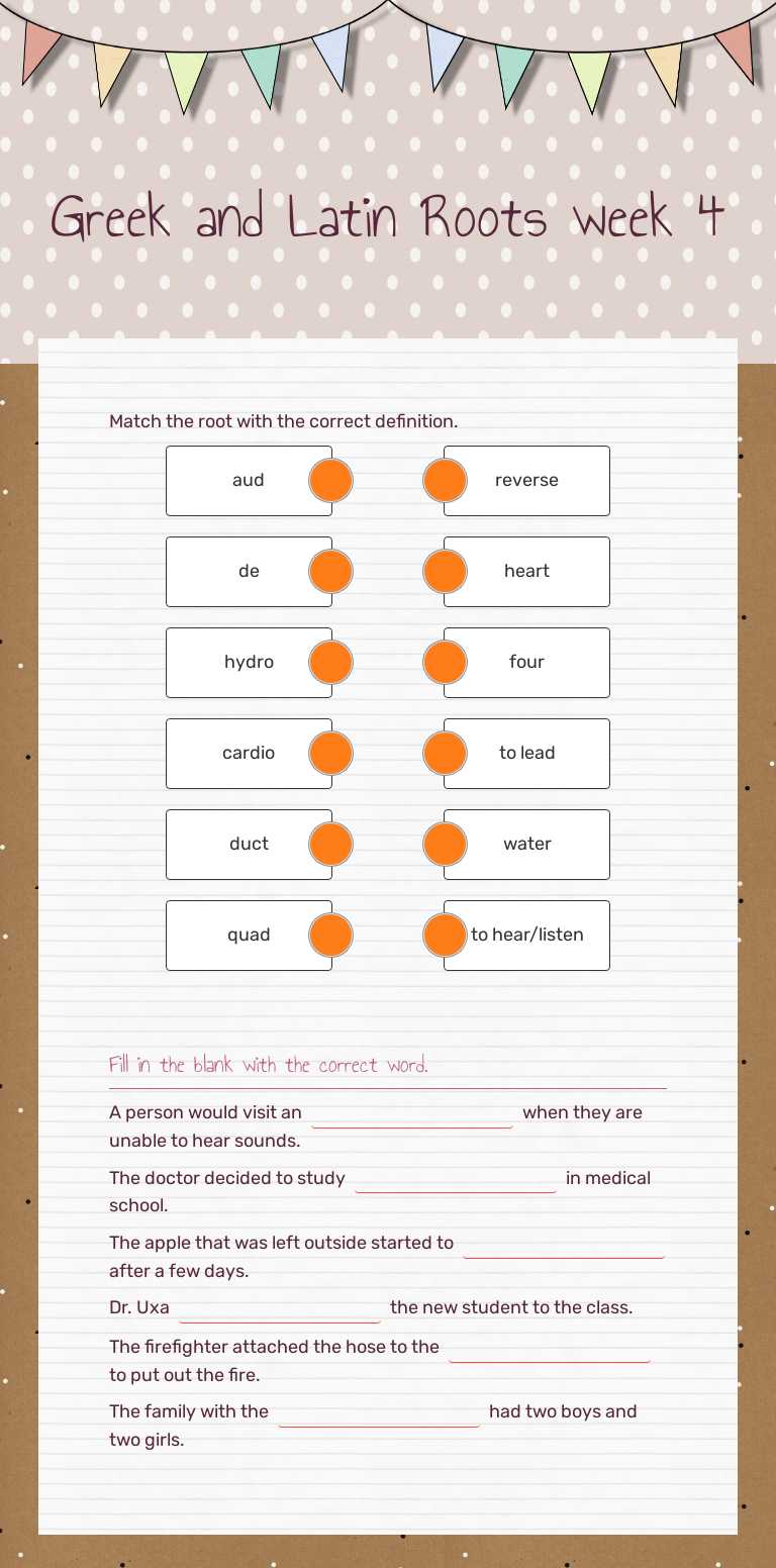 Greek and Latin Roots week 4 worksheet preview image