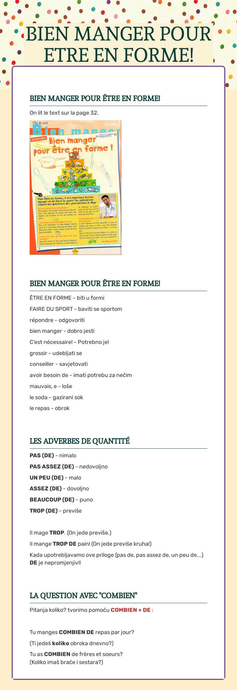 BIEN MANGER POUR ETRE EN FORME! worksheet preview image