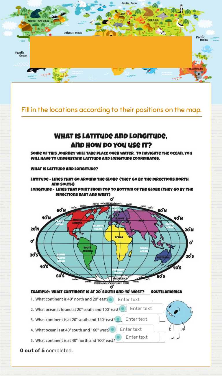 Locating places on the globe Grade 4 worksheet preview