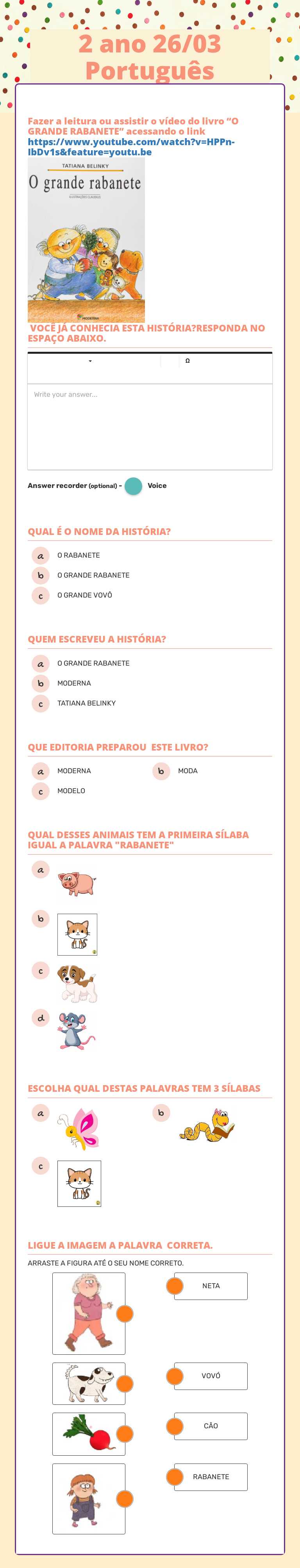 2 ano 26/03 Português worksheet preview image