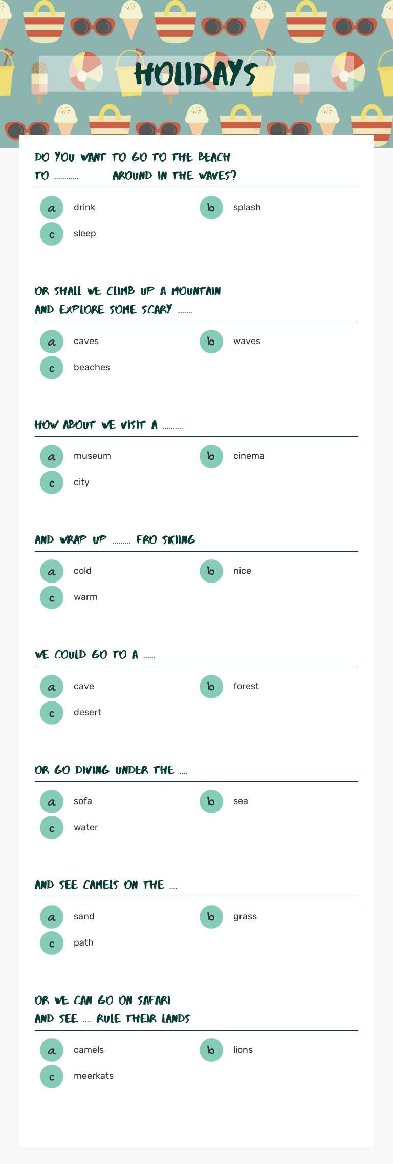 Holidays worksheet preview image