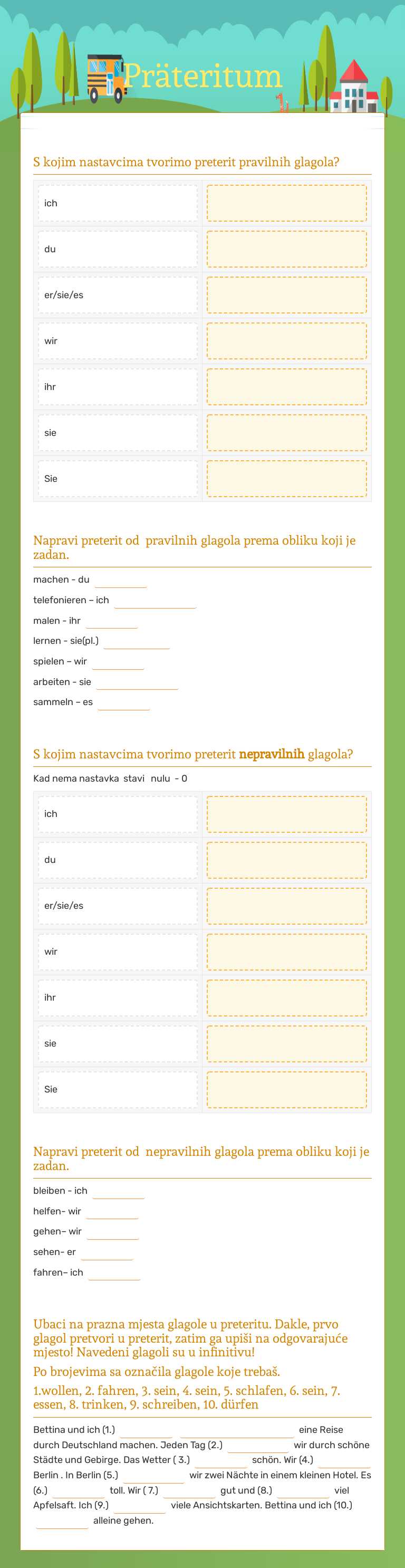 Präteritum worksheet preview image