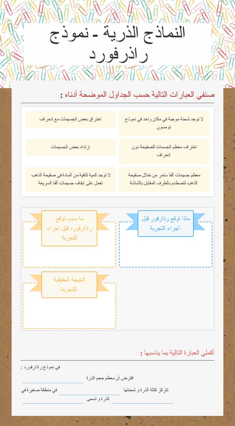 النماذج الذرية - نموذج راذرفورد worksheet preview