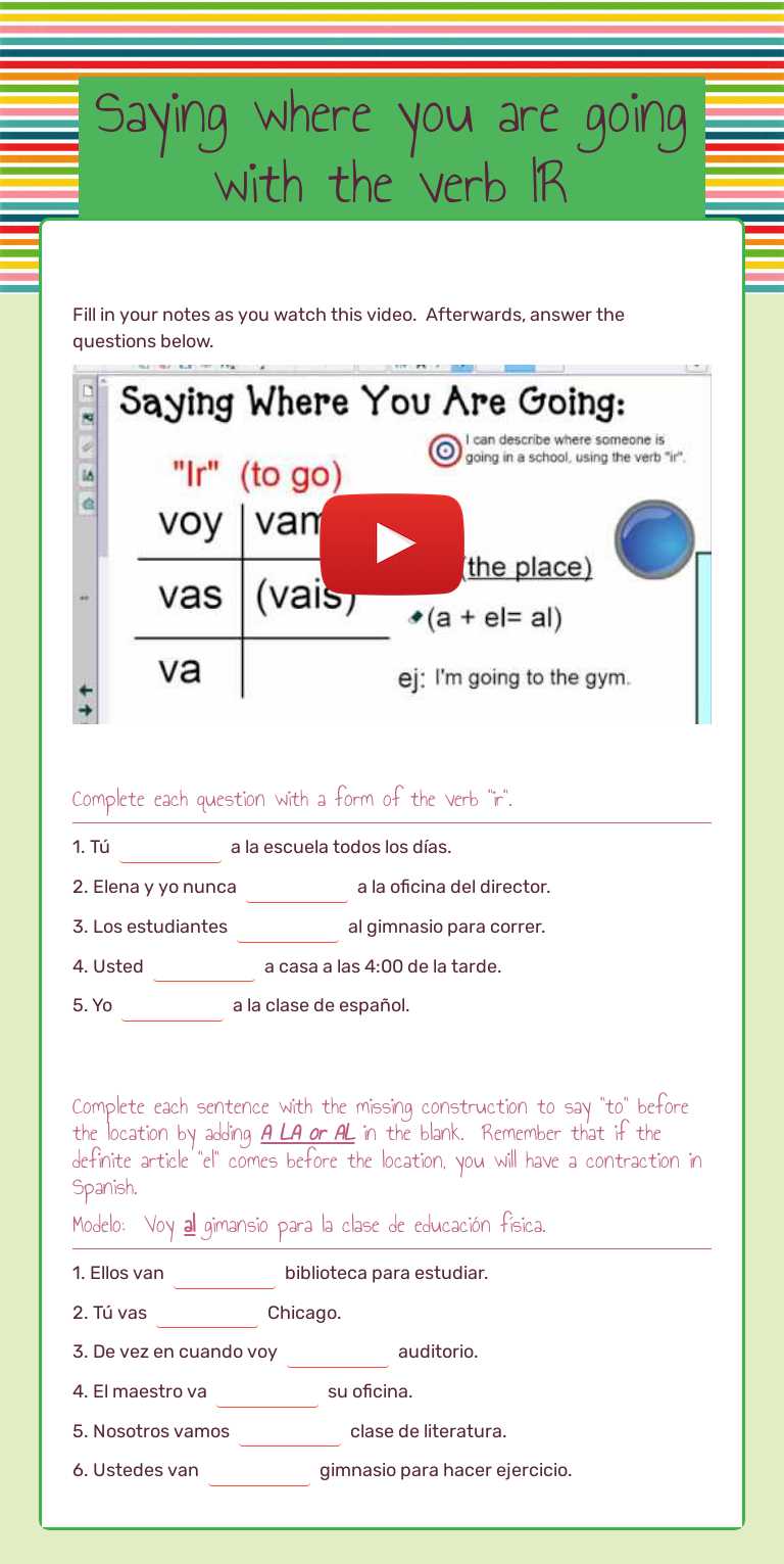 Saying where you are going with the verb IR worksheet preview image