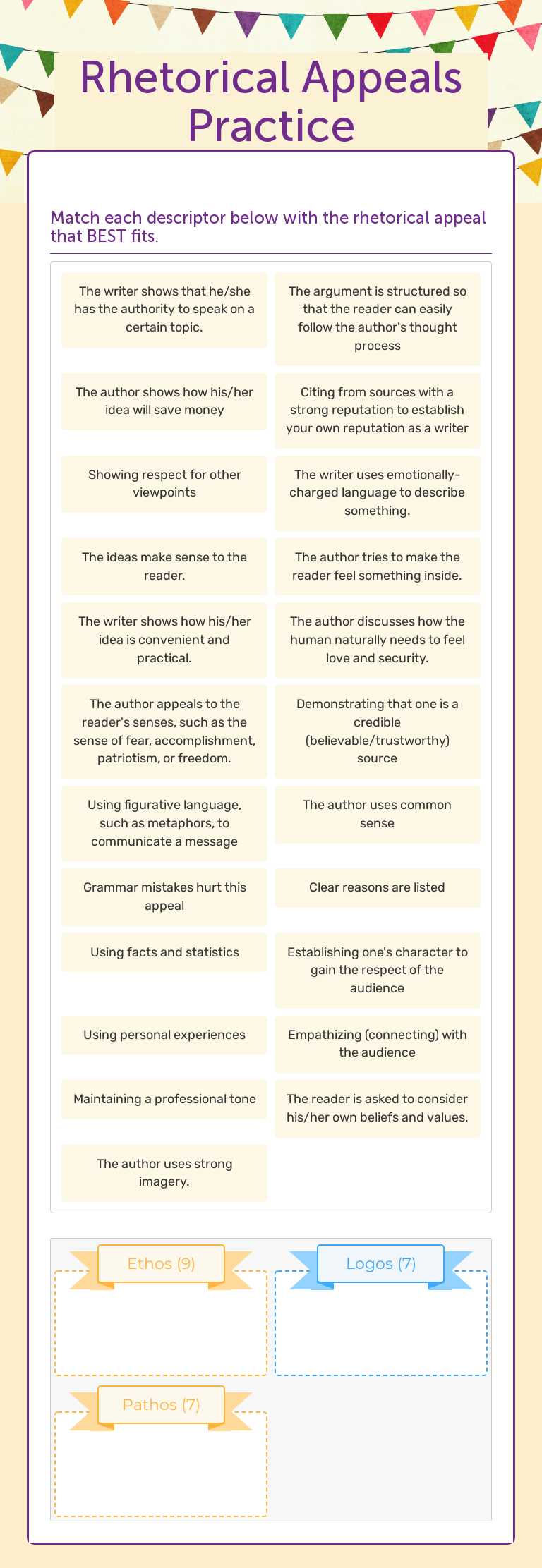 Rhetorical Appeals Practice worksheet preview image