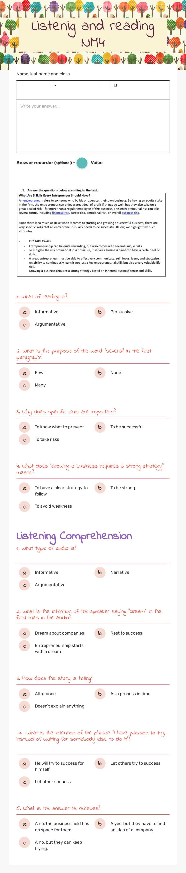 Listenig and reading NM4 worksheet preview image