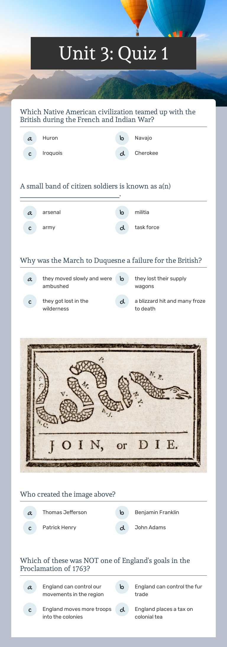 Unit 3: Quiz 1 worksheet preview