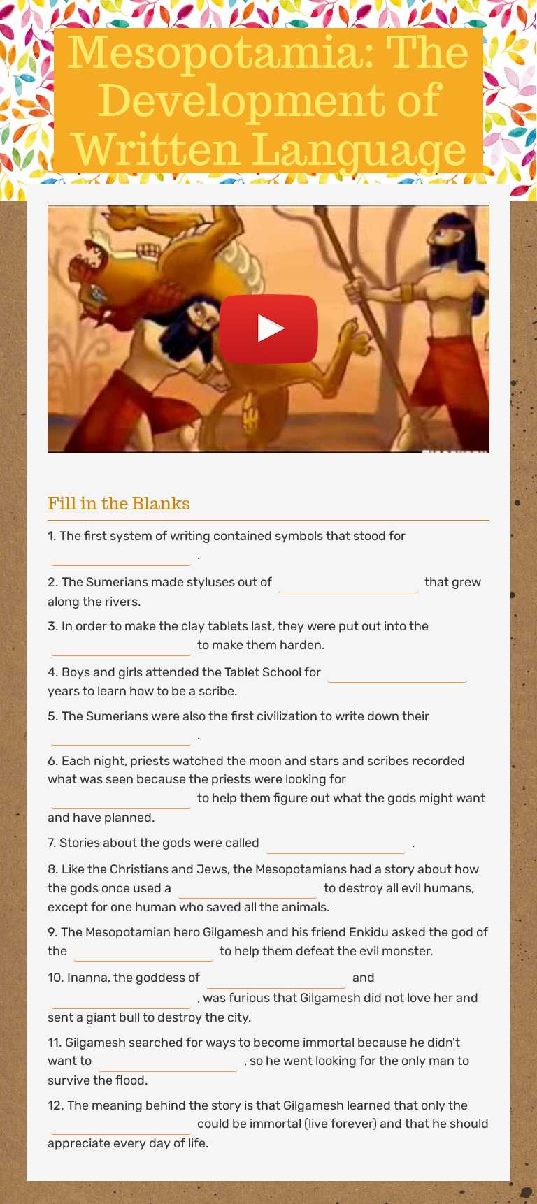 Mesopotamia: The Development of Written Language worksheet preview image