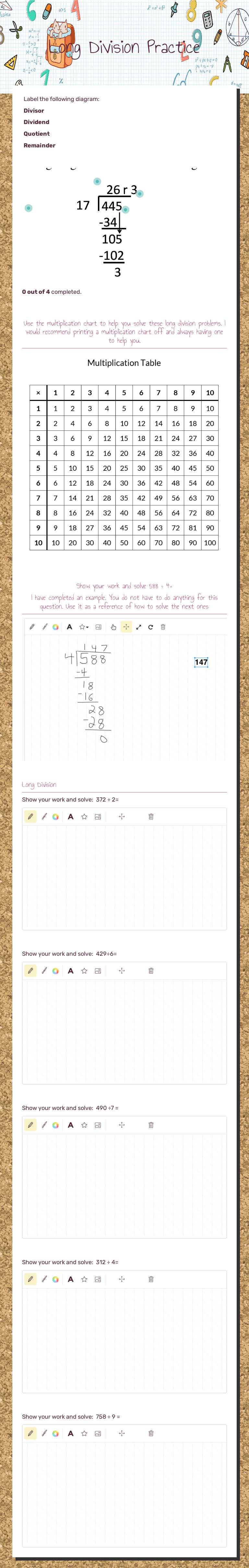 Long Division Practice Grade 5 worksheet preview