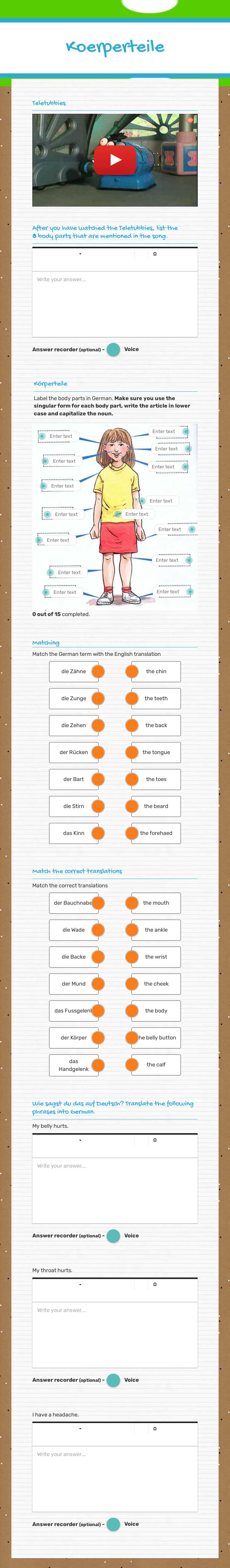 Koerperteile worksheet preview image