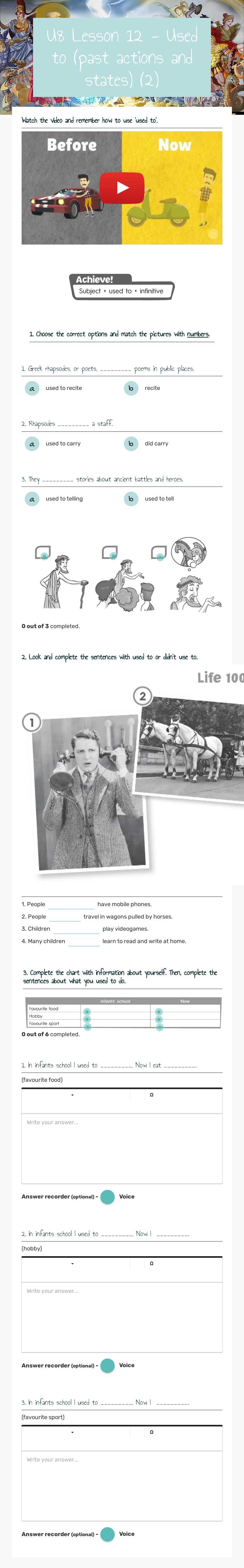 U8 Lesson 12 - Used to (past actions and states) (2) worksheet preview image