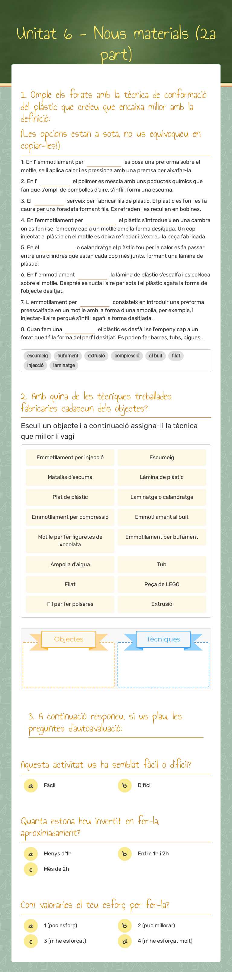 Unitat 6 - Nous materials (2a part) worksheet preview image