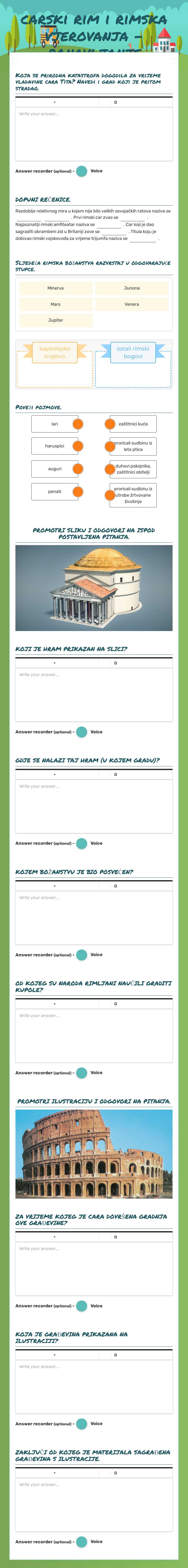 carski rim i rimska vjerovanja - ponavljanje worksheet preview image