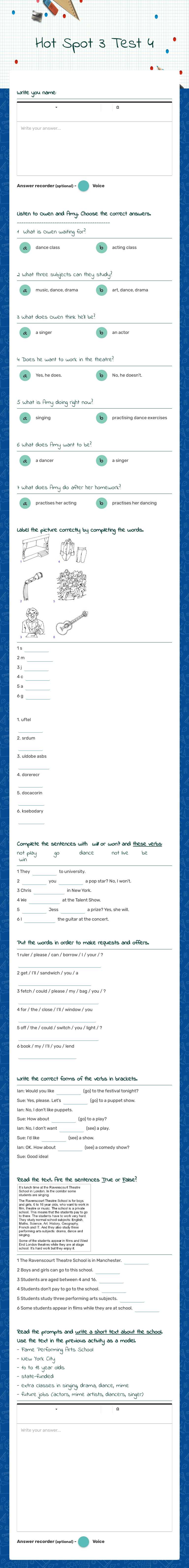 Hot Spot 3 Test 4 worksheet preview image