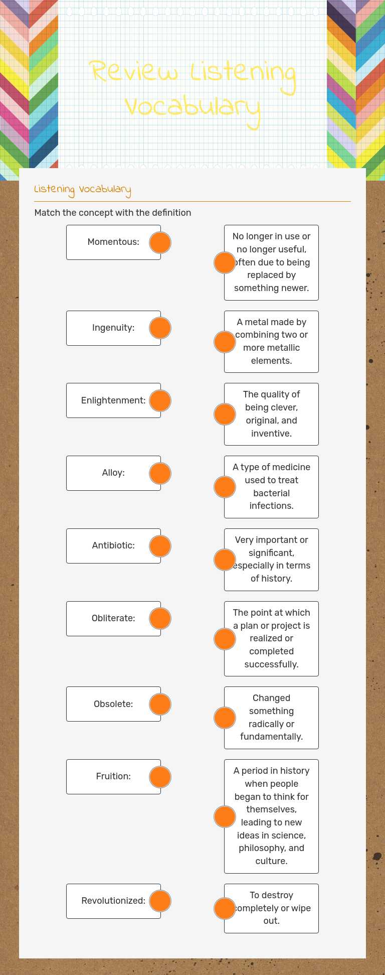 Review Listening Vocabulary worksheet preview image