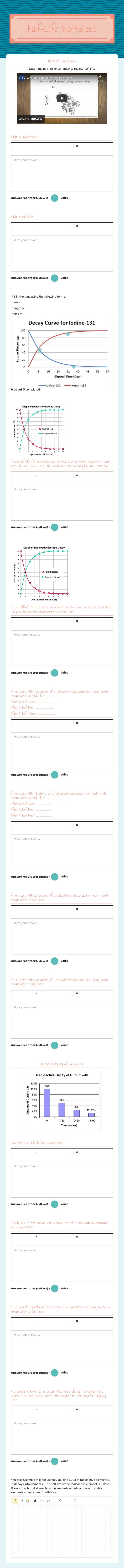 Half-Life Worksheet Grade 8 worksheet preview