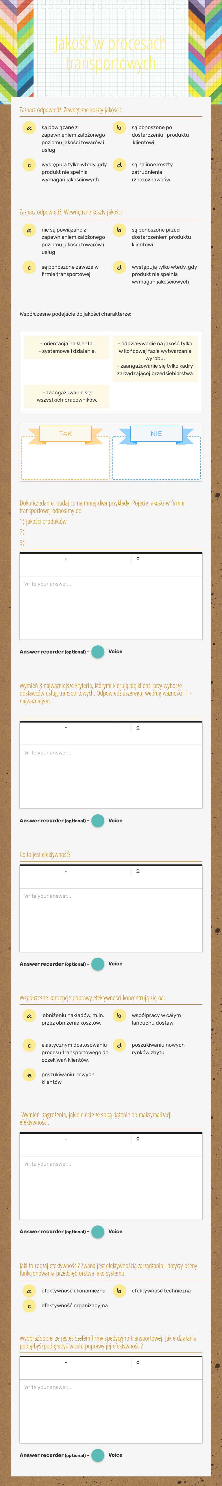 Jakość w procesach transportowych worksheet preview image