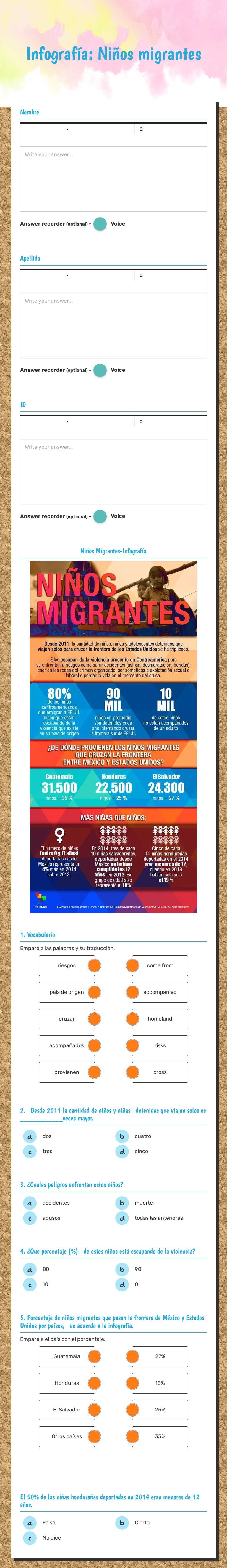 Infografía:                            Niños migrantes Grade 10 worksheet preview