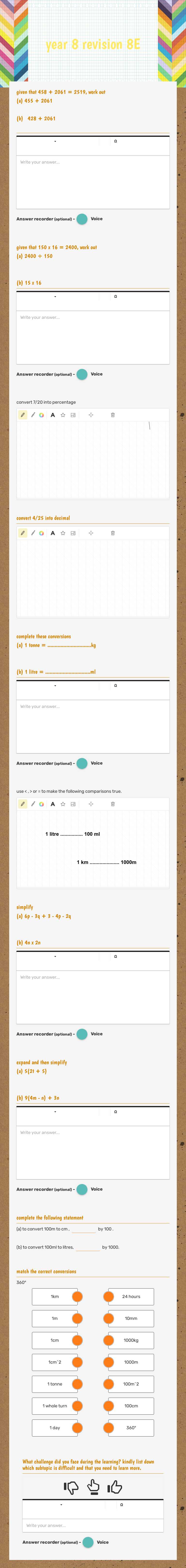 year 8 revision  8E worksheet preview image