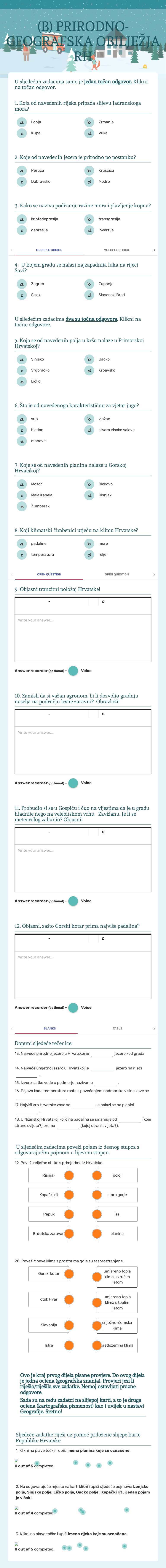 (B) PRIRODNO-GEOGRAFSKA OBILJEŽJA RH Grade 8 worksheet preview