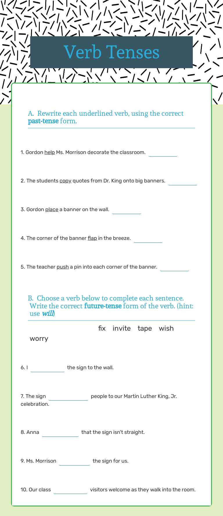 Verb Tenses worksheet preview image