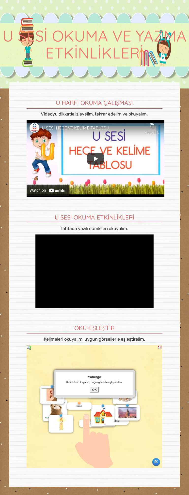 U SESİ OKUMA VE YAZMA ETKİNLİKLERİ worksheet preview image