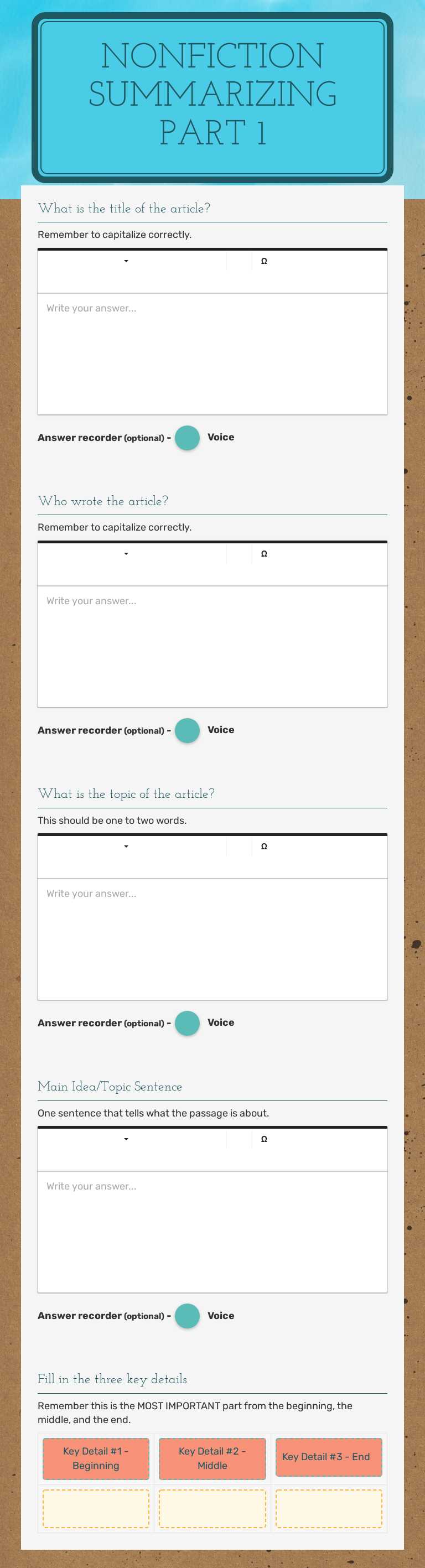 Nonfiction Summarizing
Part 1 worksheet preview image