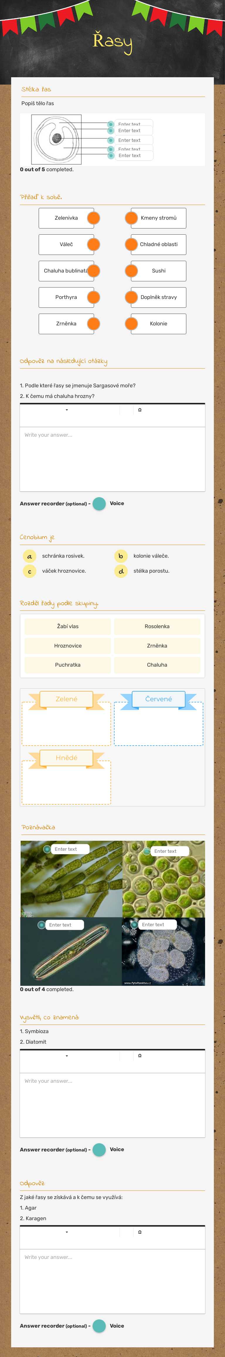 Řasy worksheet preview image