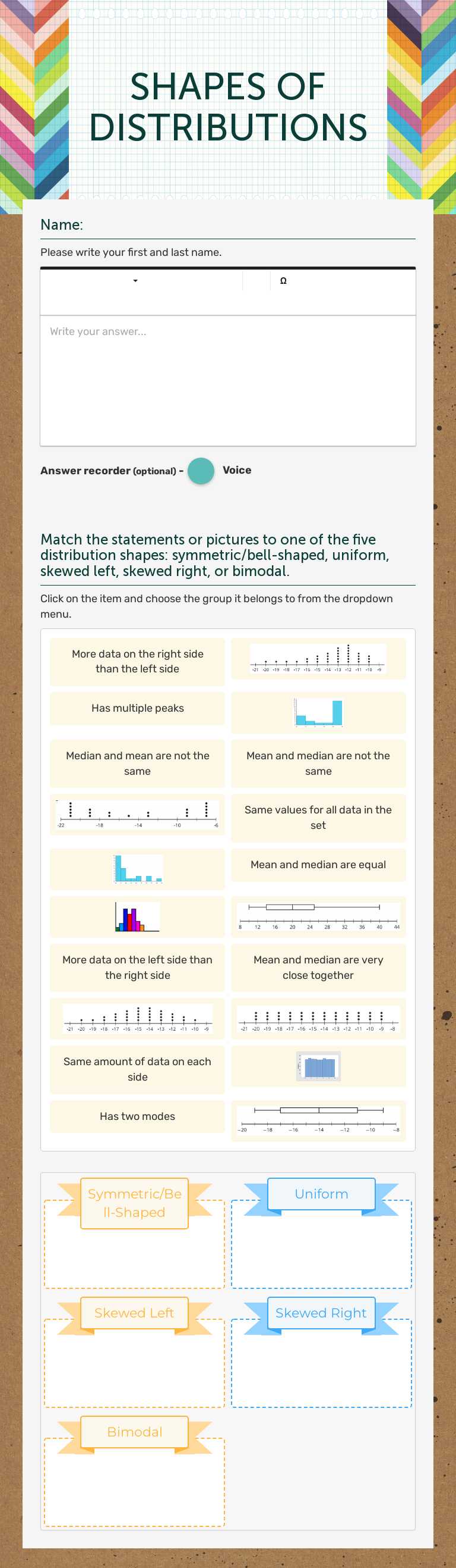 SHAPES OF DISTRIBUTIONS Grade 9 worksheet preview