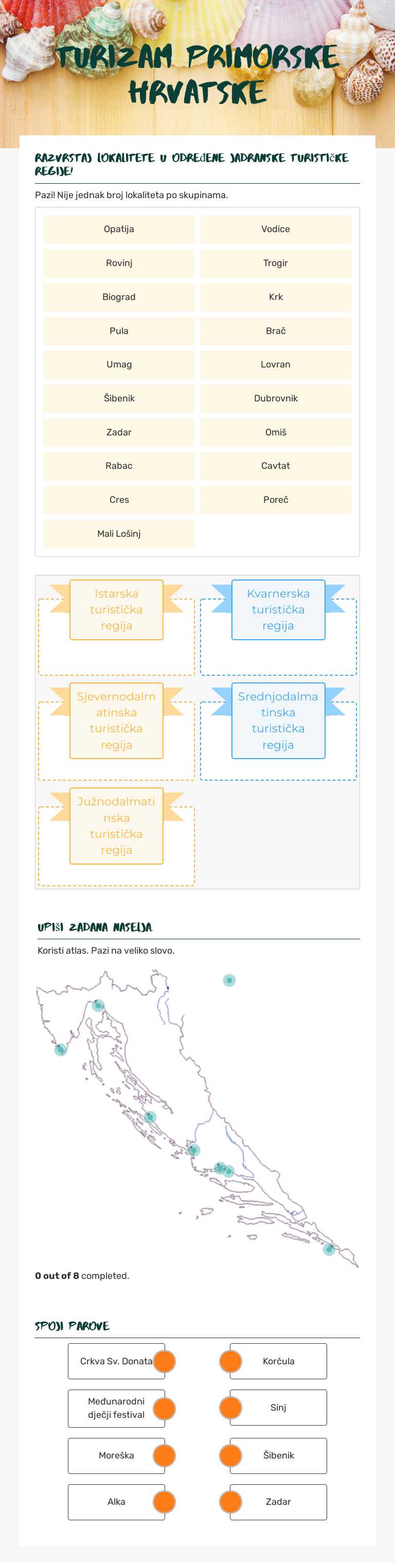 TURIZAM PRIMORSKE HRVATSKE Grade 8 worksheet preview