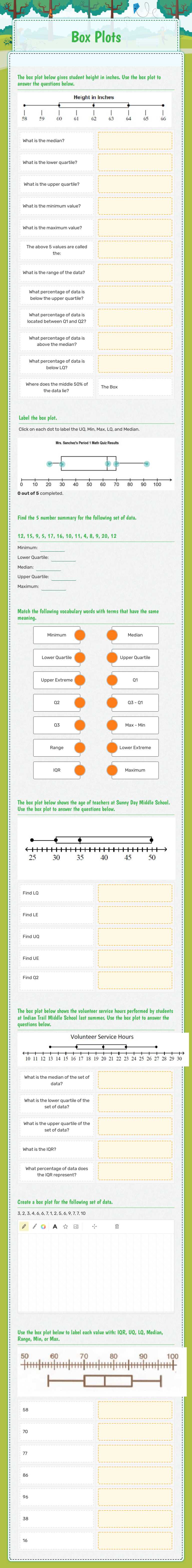 Box Plots worksheet preview image