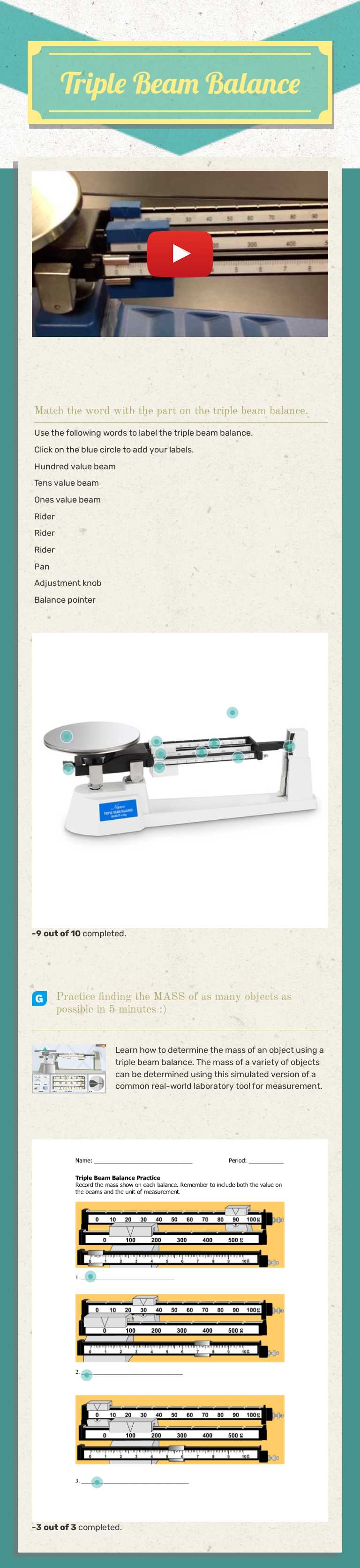 Triple Beam Balance worksheet preview image