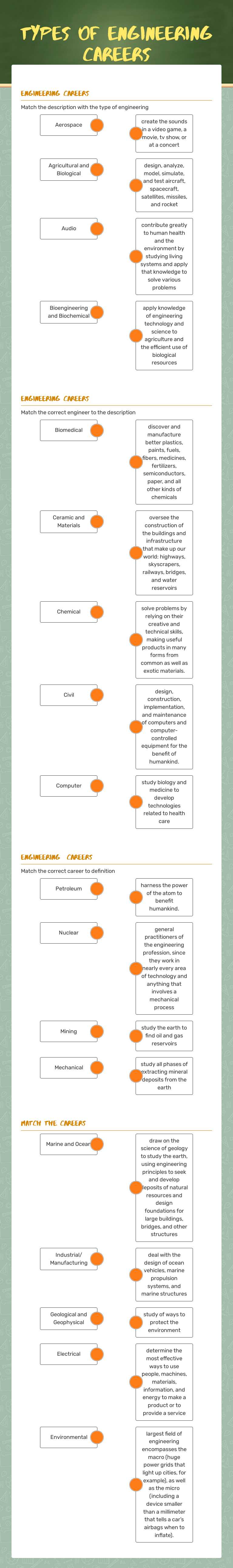 Types of Engineering Careers Grade 6 worksheet preview