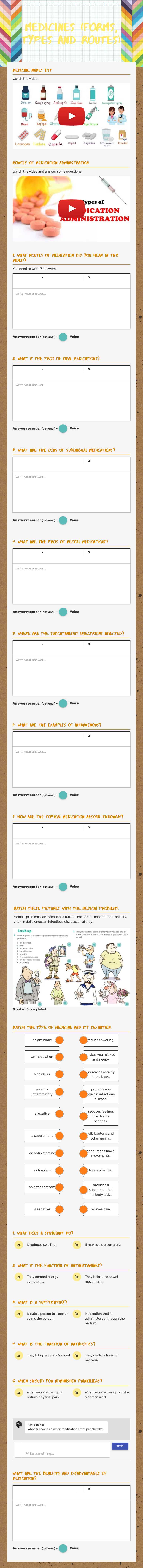 Medicines (Forms, TYPES and routes) worksheet preview image