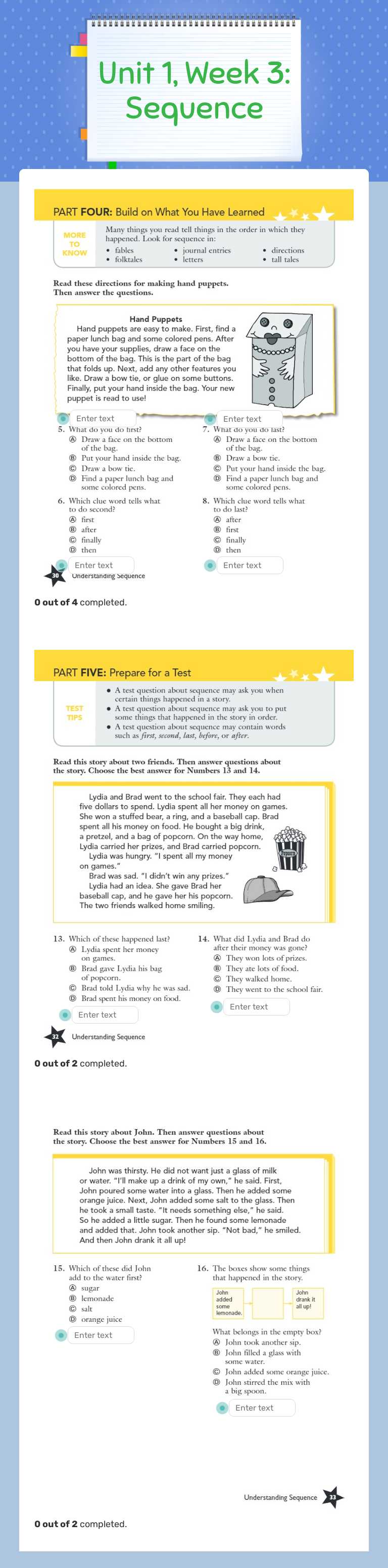 Unit 1, Week 3:  Sequence Grade 3 worksheet preview