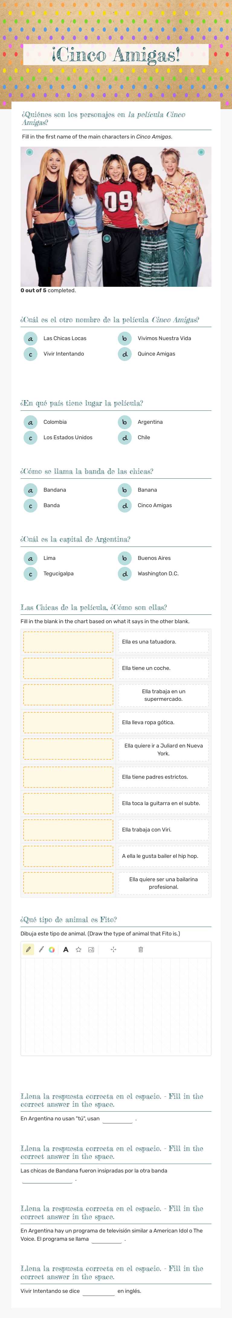 ¡Cinco Amigas! Grade 8 worksheet preview