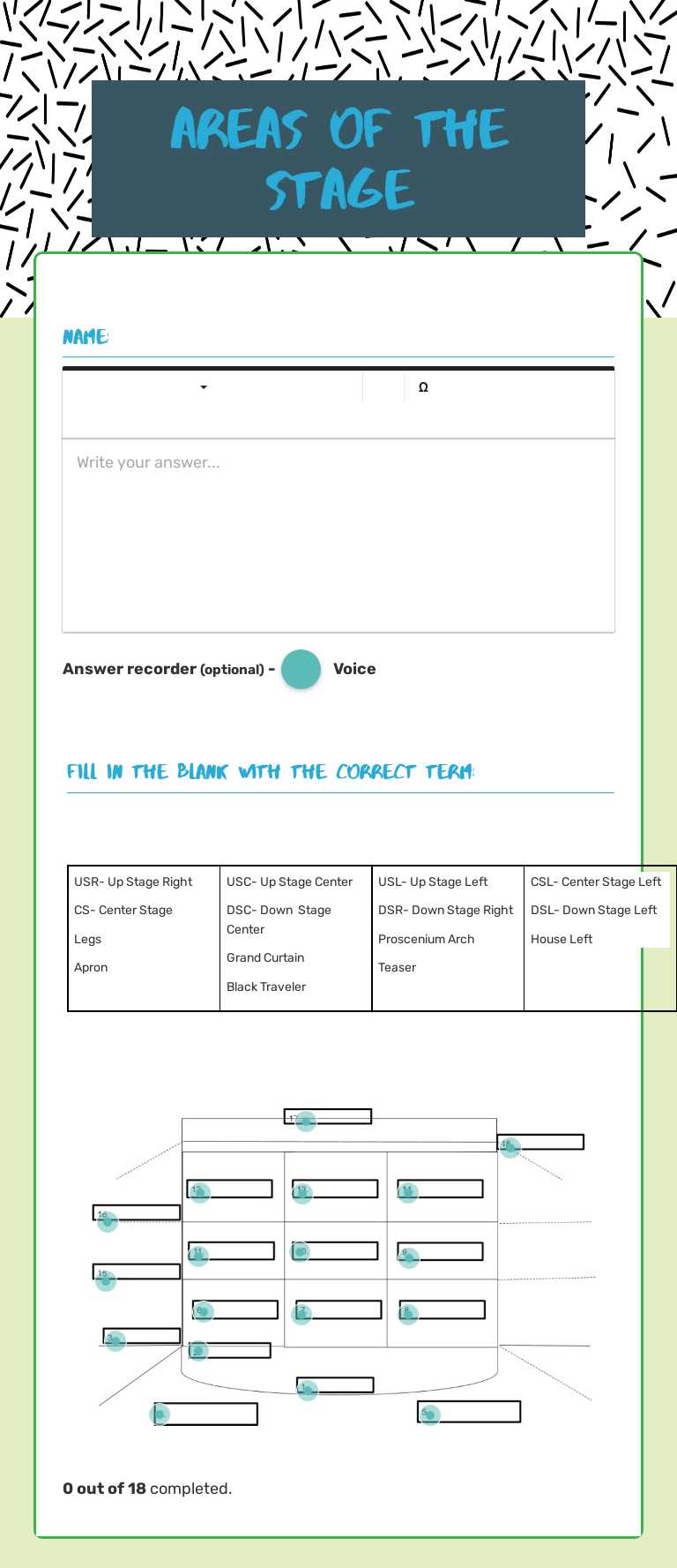 Areas of the stage worksheet preview image