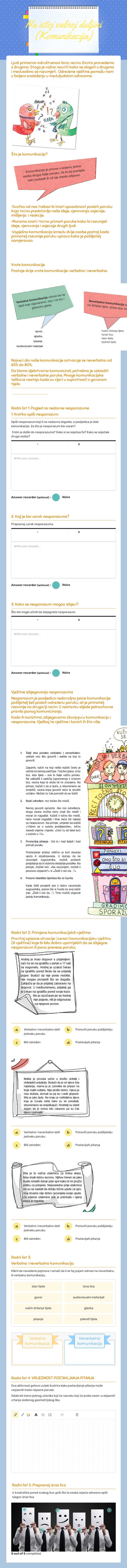 Na istoj valnoj duljini (Komunikacija) Grade 5 worksheet preview