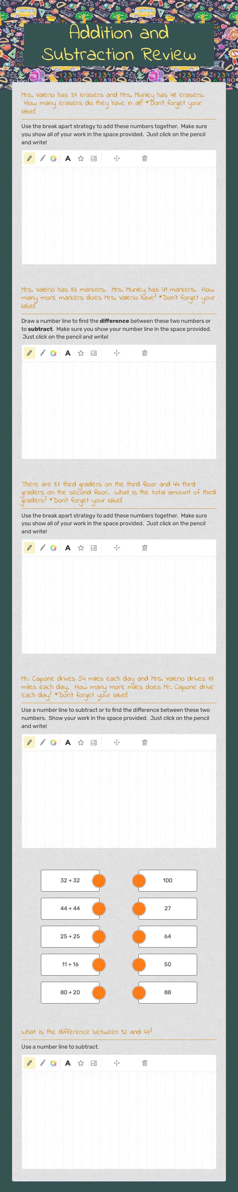 Addition and Subtraction Review Grade 2 worksheet preview