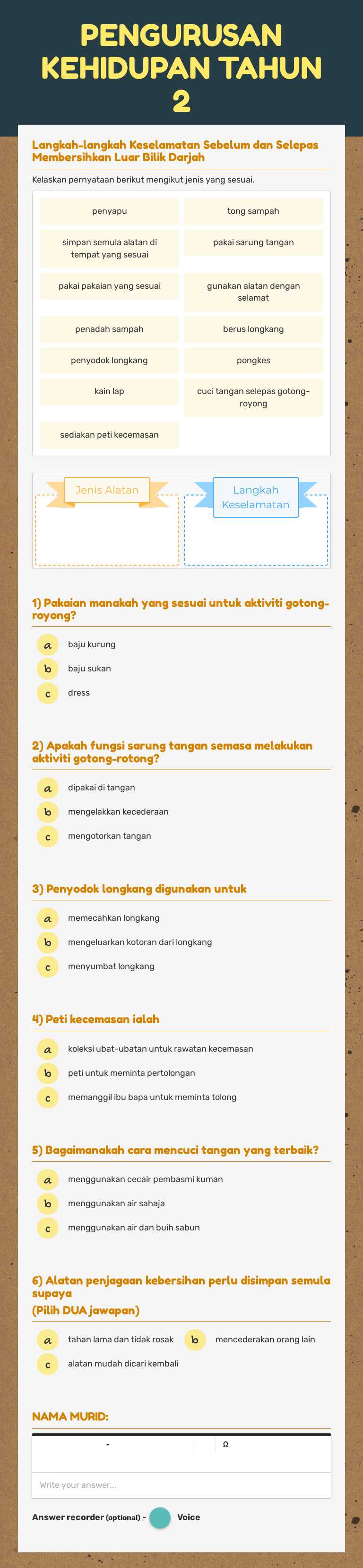 PENGURUSAN KEHIDUPAN TAHUN 2 worksheet preview image