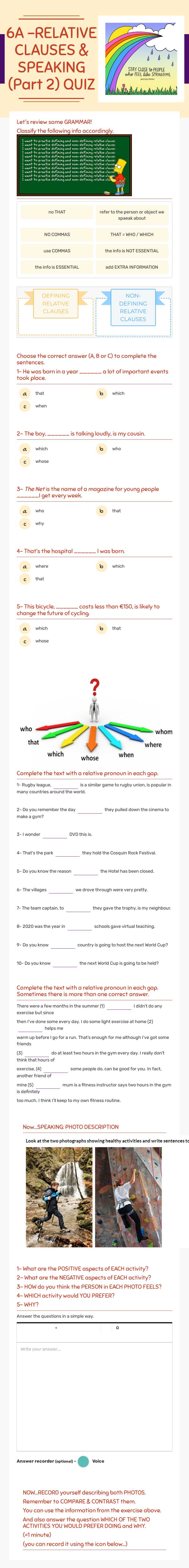6A -RELATIVE CLAUSES & SPEAKING (Part 2) QUIZ worksheet preview image