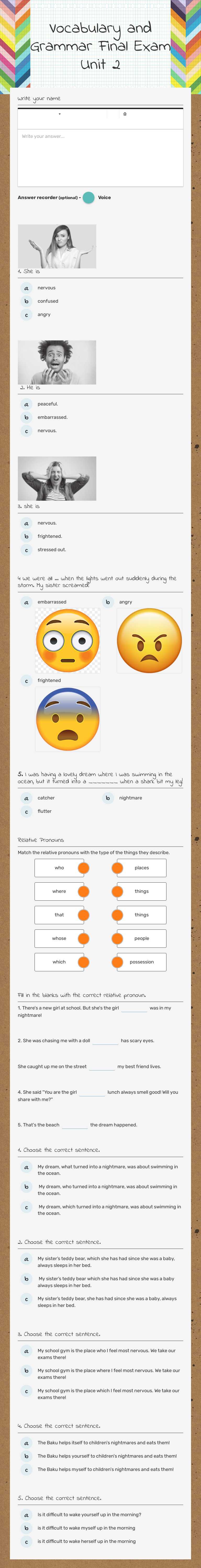 Vocabulary and Grammar
Final Exam Unit 2 worksheet preview image